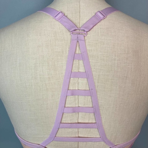 PINK Victoria's Secret Purple Beige Lightly Lined Hibiscus Underwire Bra 34DD - Picture 5 of 12